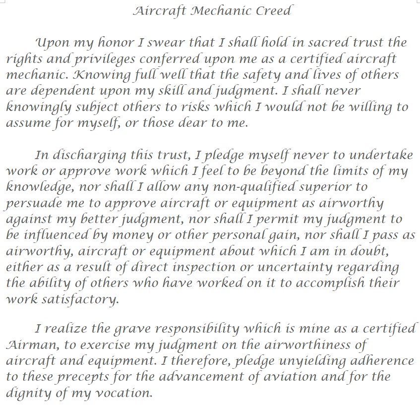 Aircraft Mechanics Creed